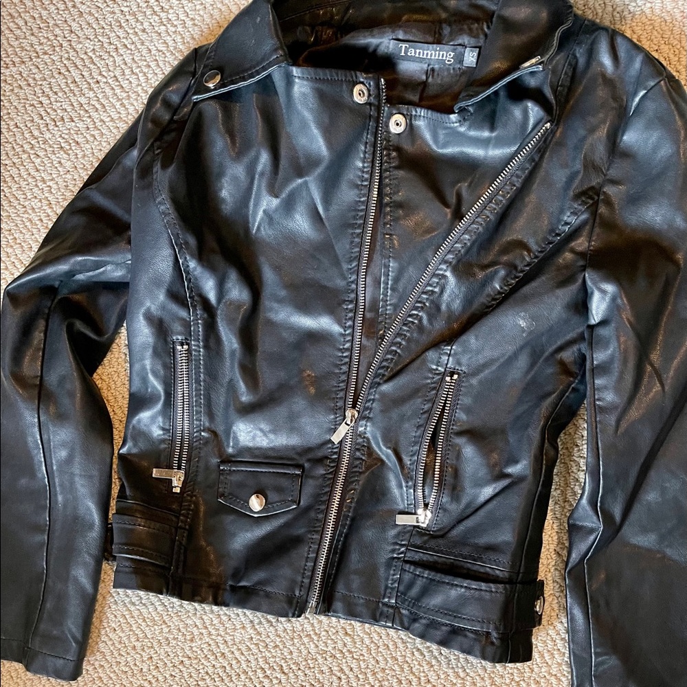 Faux leather moto jacket